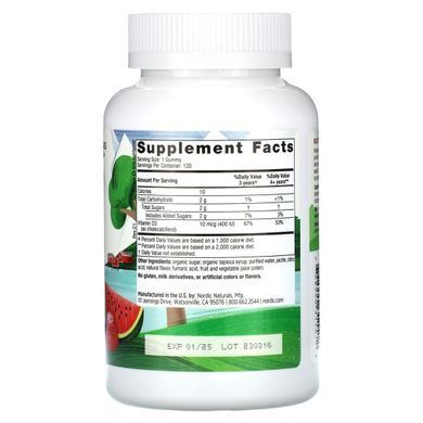 Дитячий вітамін Д3, сплеск дикого кавуна, Vitamin D3 Gummies KIDS, Wild Watermelon Splash, Nordic Naturals, 400 МО, 120 жувальних цукерок