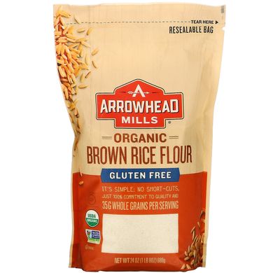 Органічне борошно з коричневого рису, без глютену, Organic Brown Rice Flour, Gluten Free, Arrowhead Mills, 680 г