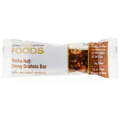 Жувальні батончики з мюслями з кавою мокко та горіхом California Gold Nutrition (Foods Mocha Nut Chewy Granola Bars) 12 батончиків по 40 г