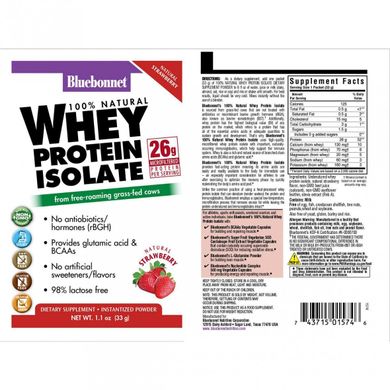 Изолят сывороточного протеина Bluebonnet Nutrition (Whey Protein Isolate) 8 пакетиков со вкусом клубники купить в Киеве и Украине