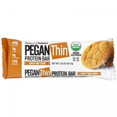 Білковий батончик Pegan, насіннєвий білок, пряне імбирне печиво, Julian Bakery, 12 баточніков, по 64,7 г кожен