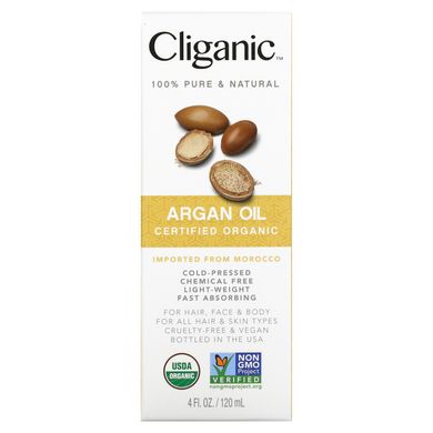 Cliganic, 100% чиста та натуральна арганова олія, 120 мл (4 рідк. унції)