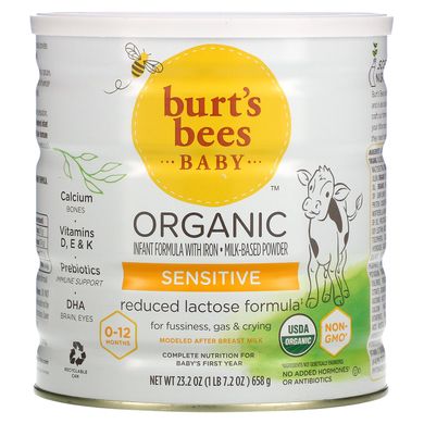 Burt's Bees, Baby, органічна суміш для немовлят із залізом, для чутливих людей, 0-12 місяців, 23,2 унції (658 г)