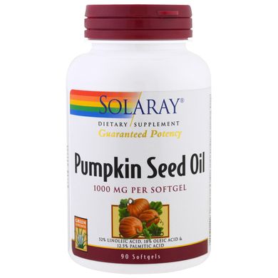 Олія гарбузового насіння, Pumpkin Seed Oil, Solaray, 1000 мг, 90 капсул