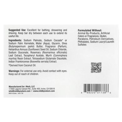 Сырое масло ши, барное мыло, с витамином Е, розмарином, миррой и ладаном, Raw Shea Butter, Bar Soap, with Vitamin E, Rosemary, Mild By Nature, 5 унций (141 г) купить в Киеве и Украине