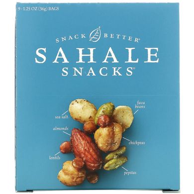 Sahale Snacks, Смесь для снеков, морская соль, фасоль + орех, 9 пакетиков по 1,25 унции (36 г) каждый купить в Киеве и Украине