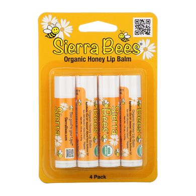 Органический бальзам для губ Sierra Bees (Organic Lip Balm) 4 штуки в упаковке мед купить в Киеве и Украине