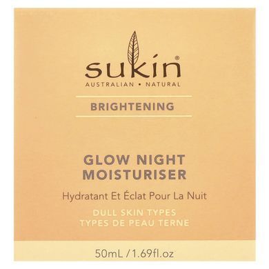 Sukin, Night Moisturizer for Radiant Skin, Brightening, 50 ml (1.69 fl oz).