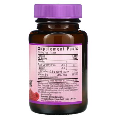 Вітамін B12 Bluebonnet Nutrition (Vitamin B12 EarthSweet) 2000 мкг 90 таблеток зі смаком малини