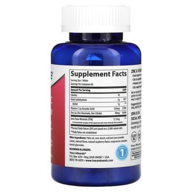 Zinc and Vitamin C Trace Minerals (Zinc + Vitamin C) Raspberry Flavor 60 Chewable Tablets