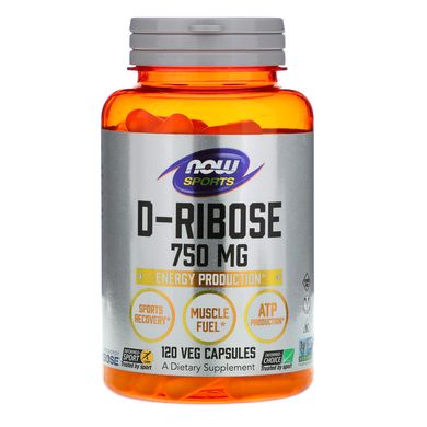 Д-рибоза Now Foods (D-Ribose) 750 мг 120 рослинних капсул