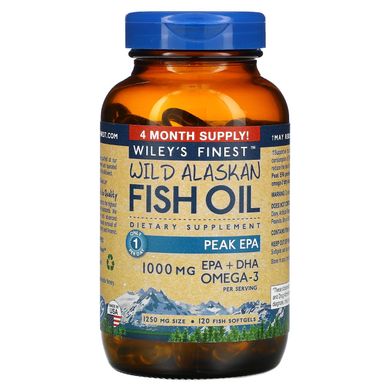 Аляскинский рыбий жир Wiley's Finest (Wild Alaskan Fish Oil) 1250 мг 120 капсул купить в Киеве и Украине
