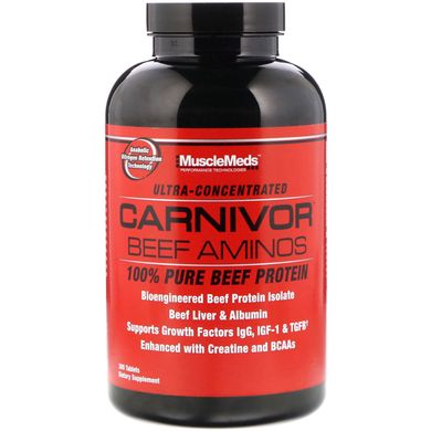 Амінокислоти Carnivor Beef, 100% чистий яловичий протеїн, MuscleMeds, 300 таблеток