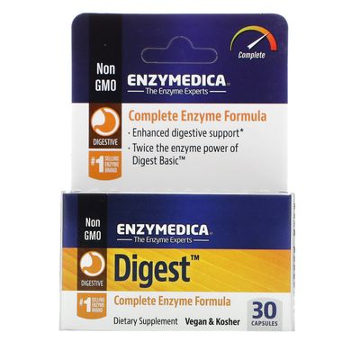 Digest, повноцінна харчова добавка з ензимами, Enzymedica, 30 капсул