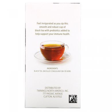 Twinings, Чорний чай з пробіотиками, англійський сніданок, 18 чайних пакетиків, 1,59 унції (45 г)