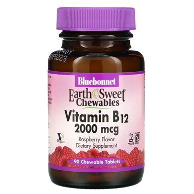 Вітамін B12 Bluebonnet Nutrition (Vitamin B12 EarthSweet) 2000 мкг 90 таблеток зі смаком малини