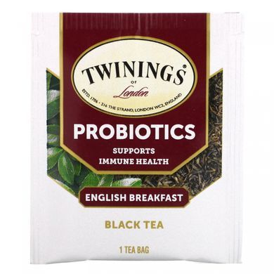 Twinings, Чорний чай з пробіотиками, англійський сніданок, 18 чайних пакетиків, 1,59 унції (45 г)