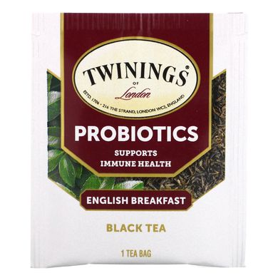 Twinings, Чорний чай з пробіотиками, англійський сніданок, 18 чайних пакетиків, 1,59 унції (45 г)