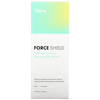 Hero Cosmetics, Force Shield, надлегкий сонцезахисний засіб, SPF 30, 1,69 рідких унцій (50 мл)