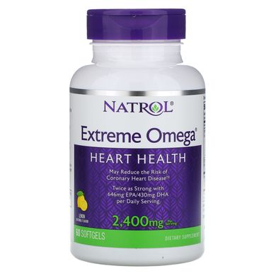 Омега, лимон, Extreme Omega, Natrol, 2400 мг, 60 м'яких таблеток