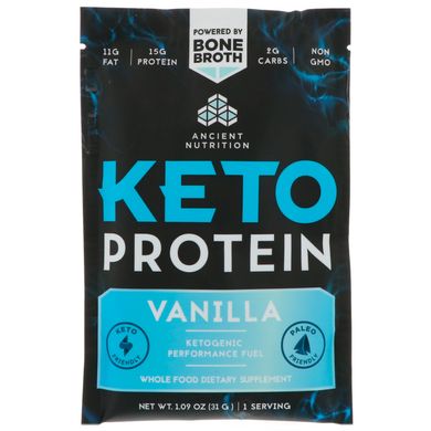 Keto Protein, кетогенное топливо, ваниль, Dr. Axe / Ancient Nutrition, 15 отдельных порционных пакетиков, 1,09 унц. (31 г) каждый купить в Киеве и Украине