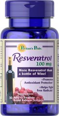 Ресвератрол, Resveratrol, Puritan's Pride, 100 мг Trial Size, 30 капсул