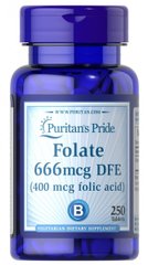 Фолиевая кислота DFE (фолиевая кислота), Folate DFE (Folic Acid), Puritan's Pride, 600 мкг/400 мкг, 250 таблеток купить в Киеве и Украине