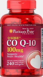 Коэнзим Q-10 Q-SORB &trade;, Q-SORB&trade; Co Q-10, Puritan's Pride, 100 мг, 240 капсул купить в Киеве и Украине