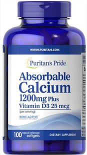 Абсорбируемый кальций с витамином D3, Absorbable Calcium with Vitamin D3, Puritan's Pride, 1200 мг, 1000 МЕ, 100 капсул купить в Киеве и Украине