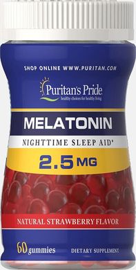 Мелатонін Puritan's Pride (Melatonin Gummy Strawberry Flavor) 2.5 мг 60 цукерок зі смаком полуниці
