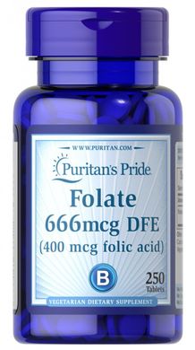 Фолієва кислота DFE фолієва кислота, Folate DFE Folic Acid, Puritan's Pride, 600 мкг / 400 мкг, 250 таблеток