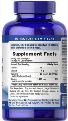 Абсорбуючий кальцій з вітаміном D3, Absorbable Calcium with Vitamin D3, Puritan's Pride, 1200 мг, 1000 МО, 100 капсул