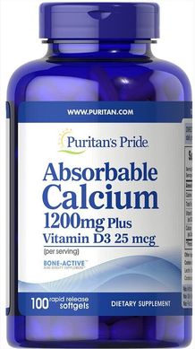 Абсорбуючий кальцій з вітаміном D3, Absorbable Calcium with Vitamin D3, Puritan's Pride, 1200 мг, 1000 МО, 100 капсул