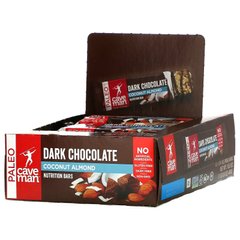 Caveman Foods, Дієтичні батончики, темний шоколад, кокос і мигдаль, 12 батончиків по 1,41 унції (40 г) кожен