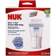 NUK, Seal 'n Go, пакетики для грудного молока, 100 стерильных пакетиков для хранения, 180 мл ( 6 унций) купить в Киеве и Украине