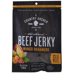 Абсолютно натуральна в'ялена яловичина, манго, хабанери, Country Archer Jerky, 3 унц (85 г)
