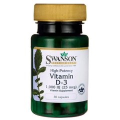 Вітамін Д-3 - більш висока ефективність, Vitamin D3 - High Potency, Swanson, 1,000 МО, 30 капсул