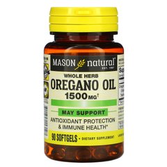 Масло цельнозернового орегано, Whole Herb Oregano Oil, Mason Natural, 1500 мг, 90 мягких капсул купить в Киеве и Украине
