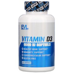 Вітамін Д3, Vitamin D3, EVLution Nutrition, 5000 МО, 120 гелевих капсул