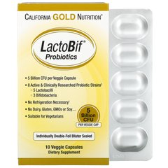 Пробиотики California Gold Nutrition (LactoBif Probiotics) 5 млрд КОЕ 10 овощных капсул купить в Киеве и Украине