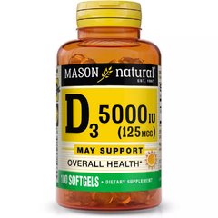 Вітамін Д3 Mason Natural (Vitamin D3) 125 мкг 5000 МО 100 гелевих капсул