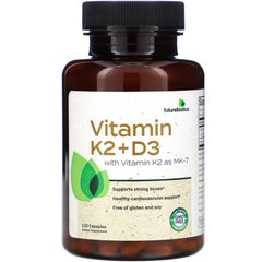 Витамин K2 + D3 с витамином K2 как MK-7, Vitamin K2 + D3 with Vitamin K2 as MK-7, FutureBiotics, 120 капсул купить в Киеве и Украине