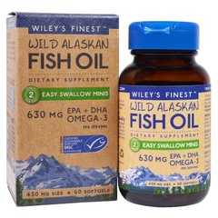 Аляскинский рыбий жир, миникапсулы (легко проглатываемые), Wiley's Finest, 450 мг, 60 мягких капсул купить в Киеве и Украине