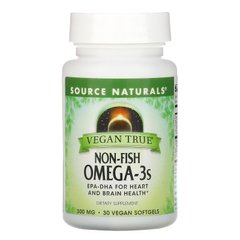 Омега-3с, не рибного походження, Vegan True, Non-Fish Omega-3s, Source Naturals, 300 мг, 30 веганських капсул