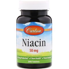 Ниацин Витамин B3 Carlson Labs (Niacin Vitamin B3) 50 мг 300 таблеток купить в Киеве и Украине