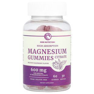Nobi Nutrition, Magnesium Citrate Gummies, High Absorption, Raspberry, 600 mg, 60 Gummies (300 mg Per Gummy) купить в Киеве и Украине