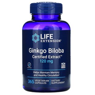 Гинкго Билоба двулопастный, сертифицированный экстракт, Ginkgo Biloba, Life Extension, 120 мг, 365 капсул купить в Киеве и Украине