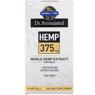 Экстракт конопли Garden of Life (Whole Hemp Extract) 375 мг 30 гелевых капсул купить в Киеве и Украине