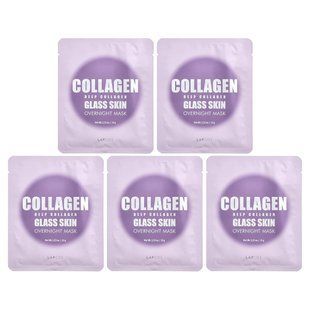 Lapcos, Deep Collagen Glass Skin Overnight Beauty Mask, 4 Sheets, 1.23 oz (35 g) Each