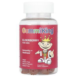 Бузина для детей крепкий иммунитет вкус малины GummiKing (Elderberry for Kids) 60 жевательных конфет купить в Киеве и Украине